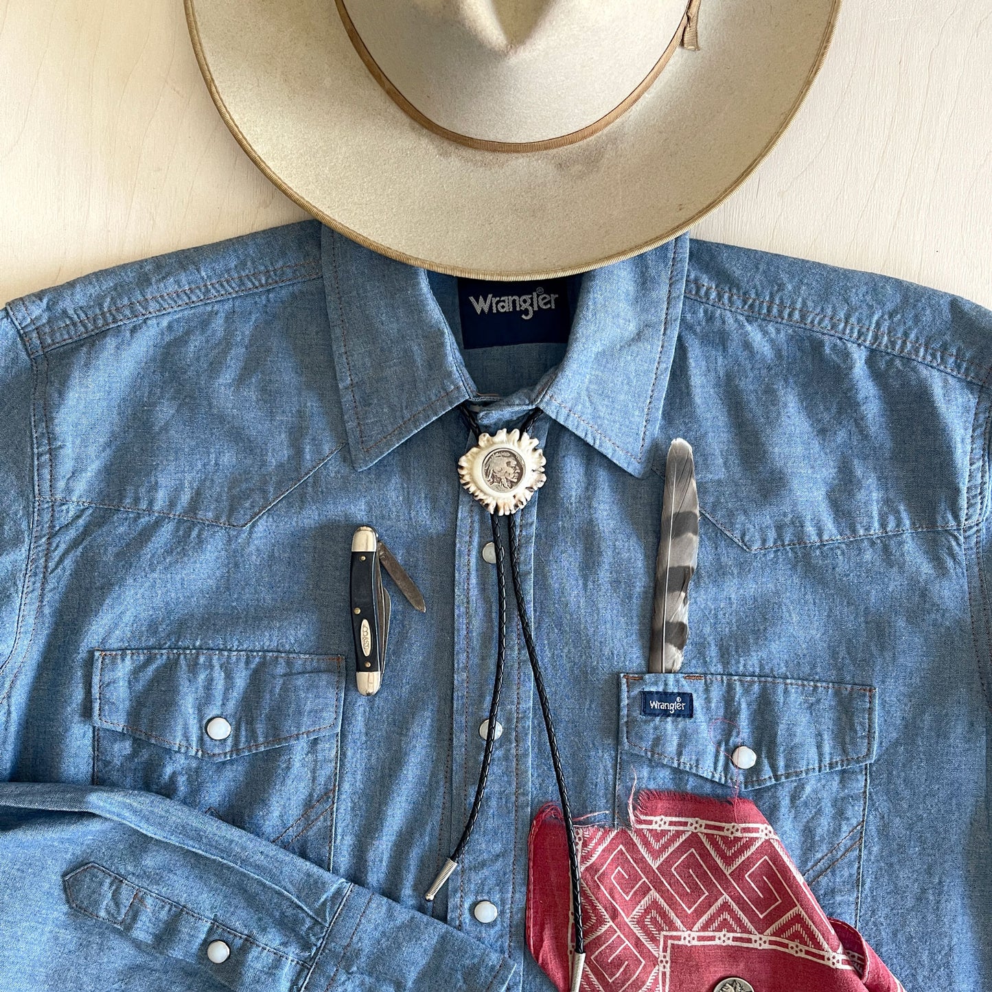 Bolo Tie - Deer Antler Rosette - Indian Head Nickel