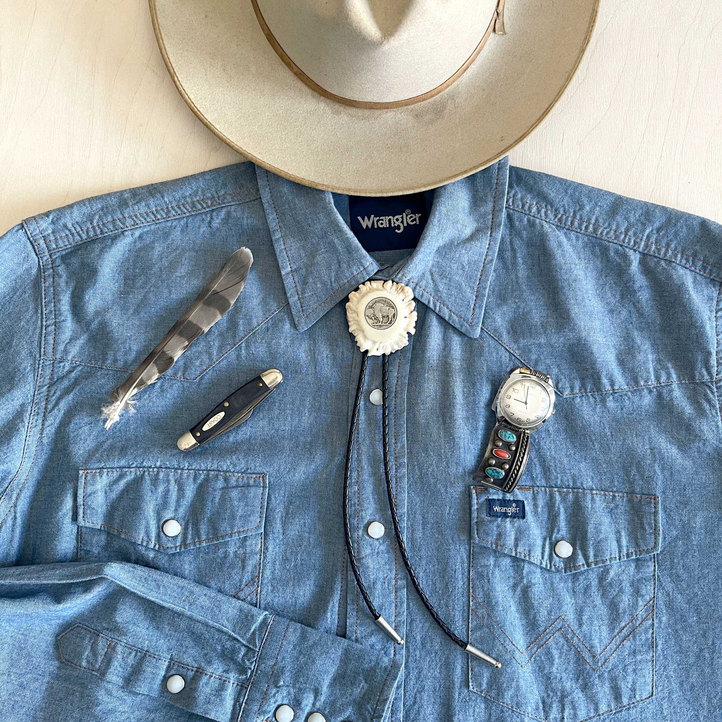 Bolo Tie - Deer Antler Rosette - Buffalo Nickel