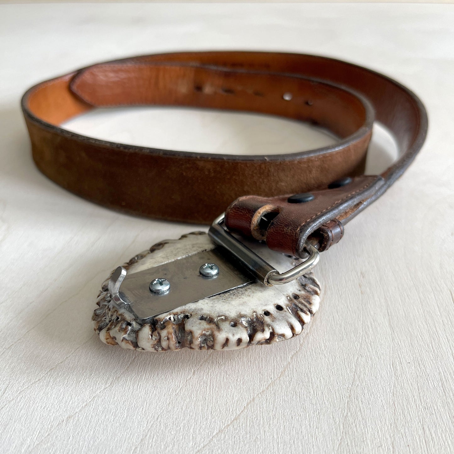 Elk Antler Belt Buckle - Buffalo Nickel