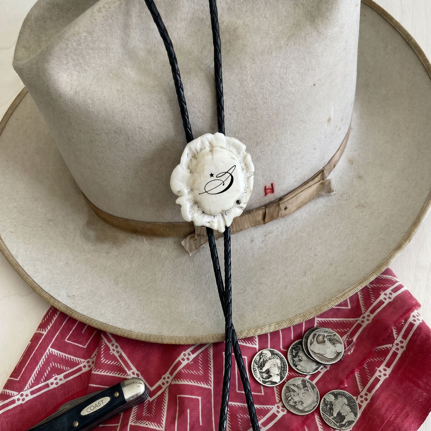 Bolo Tie - Deer Antler Rosette - Custom Laser Etched