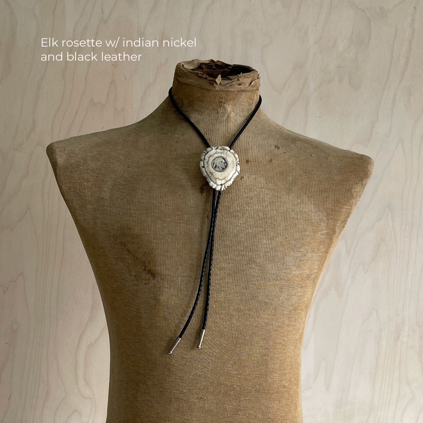 Bolo Tie - Elk Antler Rosette - Buffalo/Indian Nickel