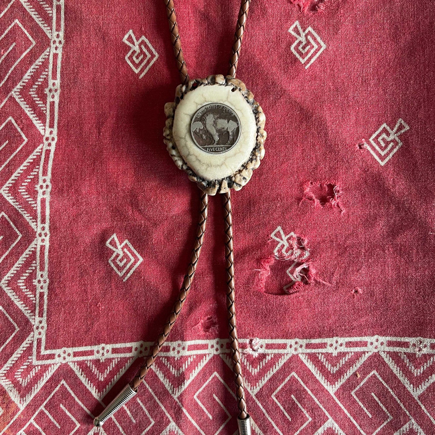 Bolo Tie - Elk Antler Rosette - Buffalo/Indian Nickel