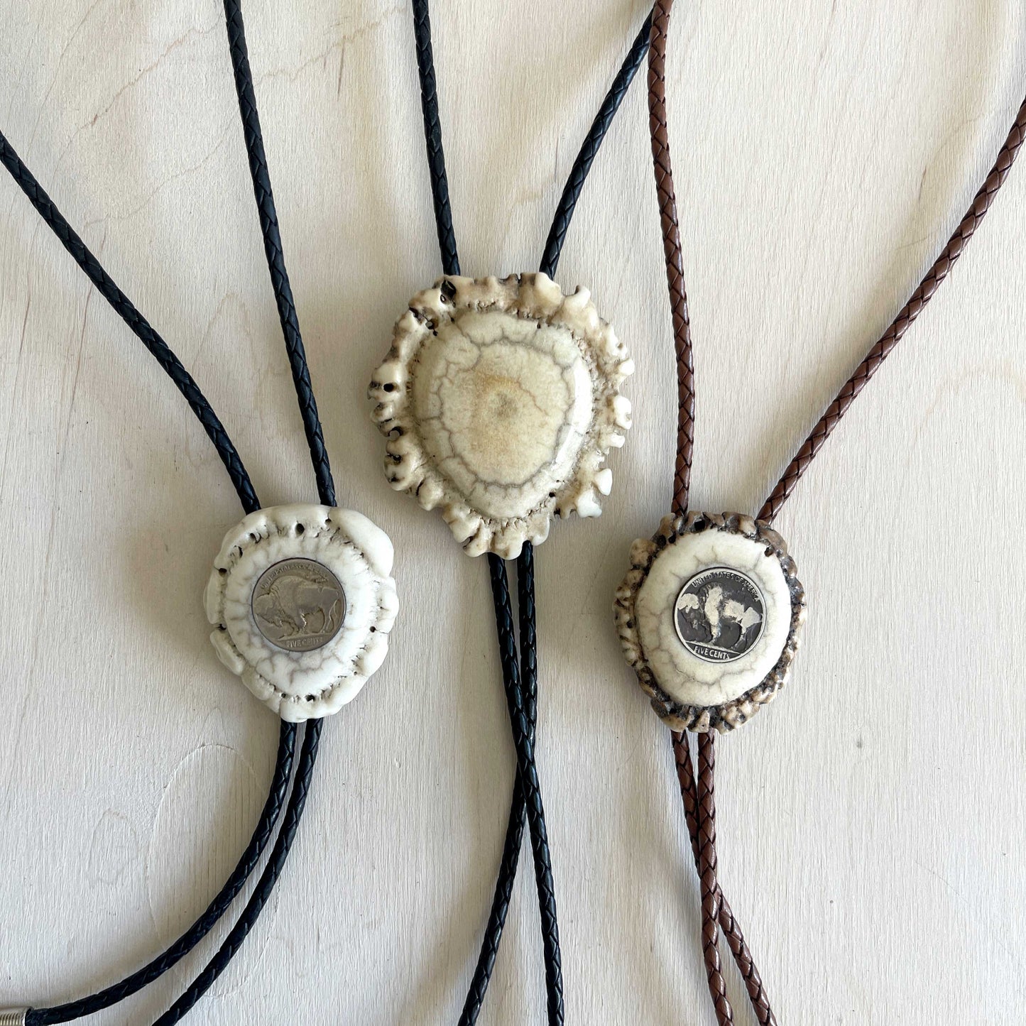 Bolo Tie - Elk Antler Rosette - Buffalo/Indian Nickel