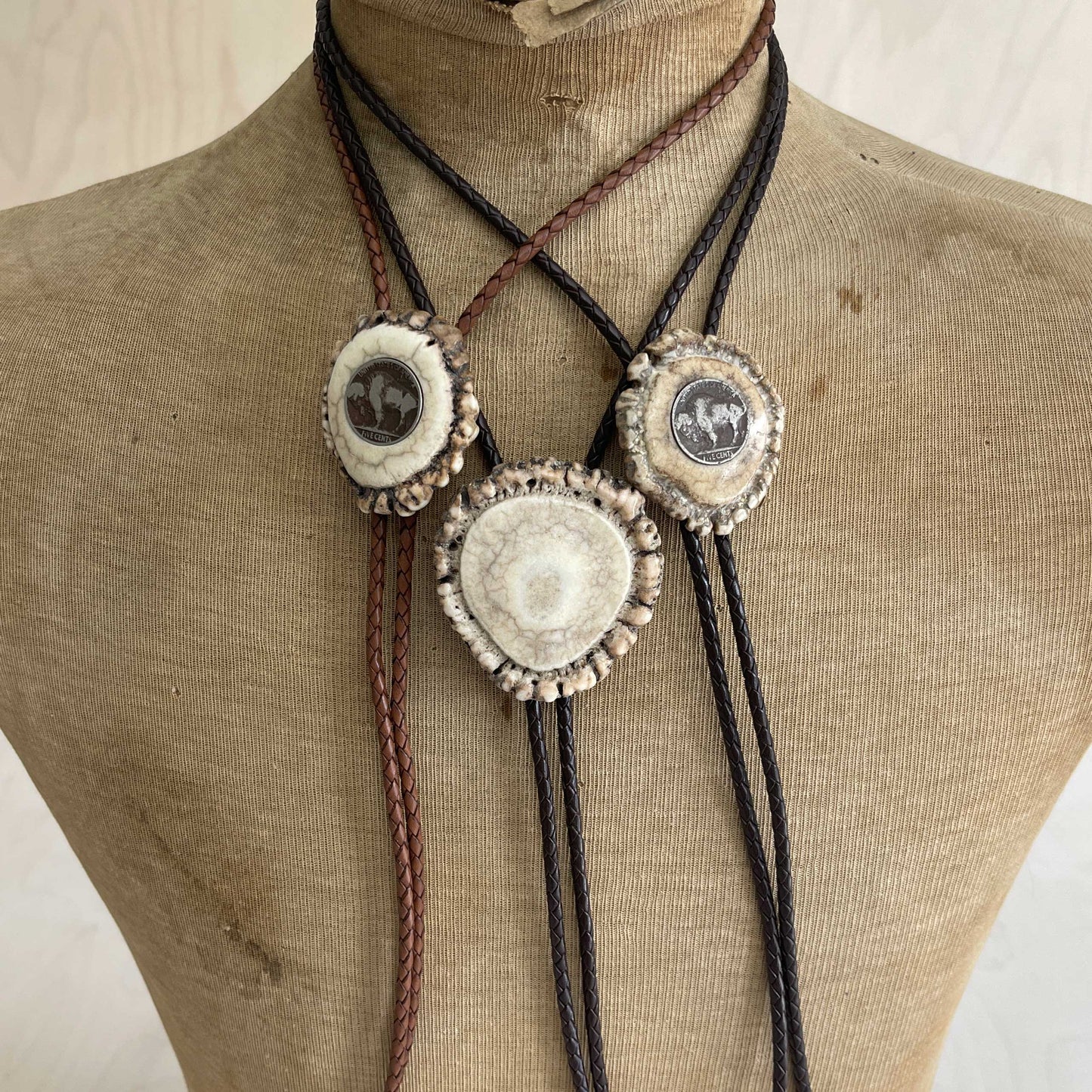 Bolo Tie - Elk Antler Rosette - Buffalo/Indian Nickel