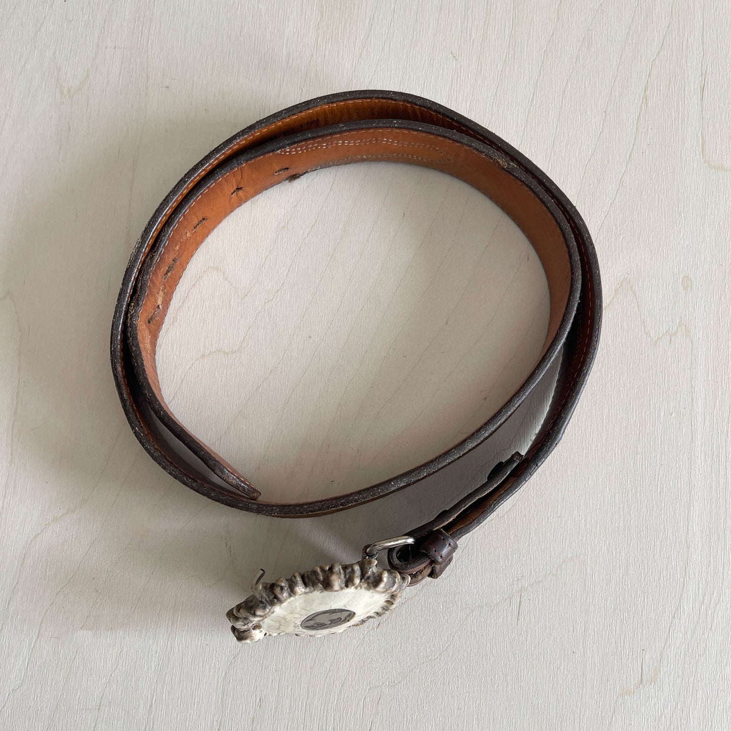 Elk Antler Belt Buckle - Buffalo Nickel