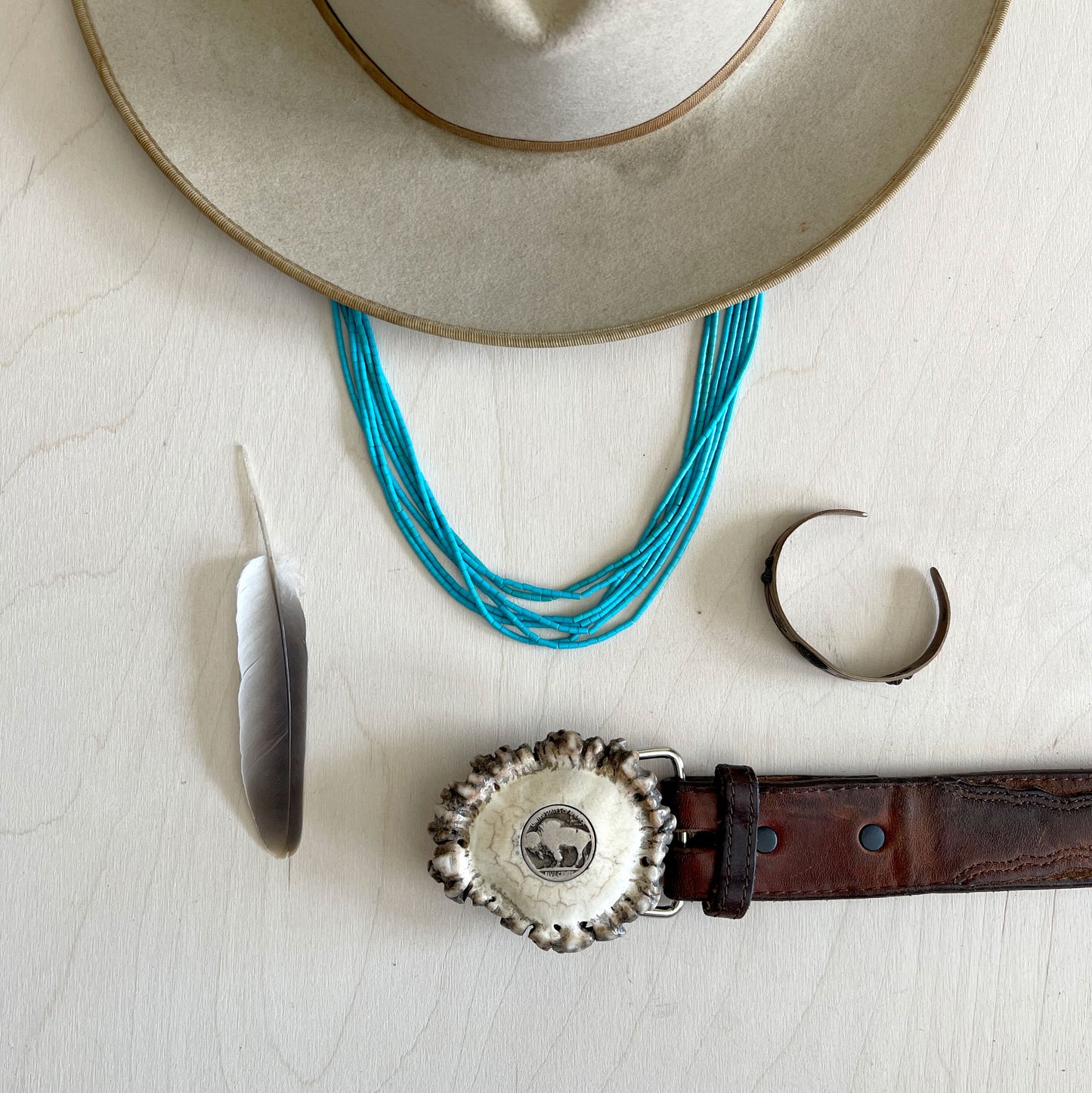 Elk Antler Belt Buckle - Buffalo Nickel